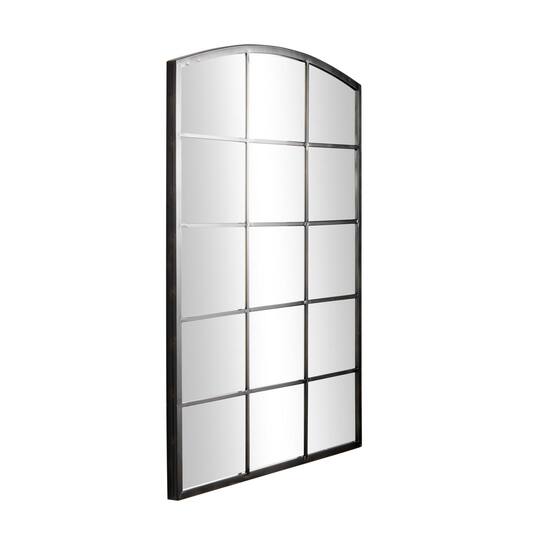 Black Arched Metal Windowpane Wall Mirror